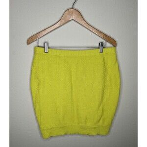 St. John Santana Wool Rayon Knit Lime Green Yellow Chic Mini Skirt -Size 12